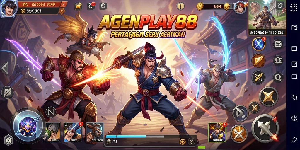 Tampilan pertandingan seru dalam AGENPLAY88 dengan karakter bertarung.