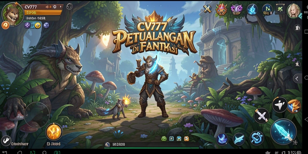 Tangkapan layar gameplay CV777 yang menampilkan pertarungan epik di dunia fantasi.