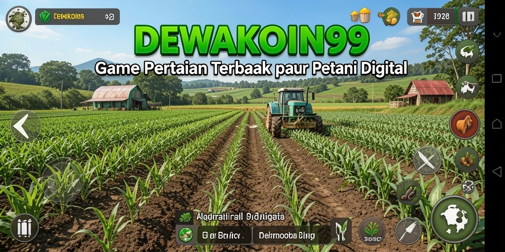 Tampilan gameplay DEWAKOIN99 yang menampilkan ladang pertanian yang subur.