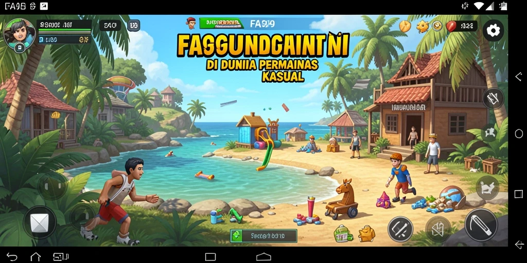 Screenshot dari gameplay FA99 yang ceria dan penuh warna.