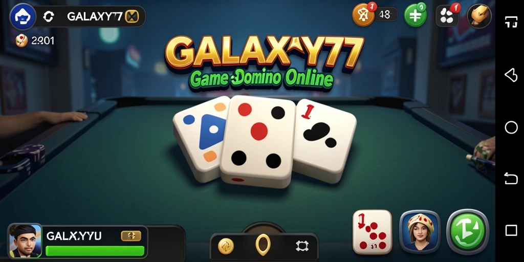 Screenshot utama GALAXY77 menampilkan aksi gameplay Domino yang mendebarkan.