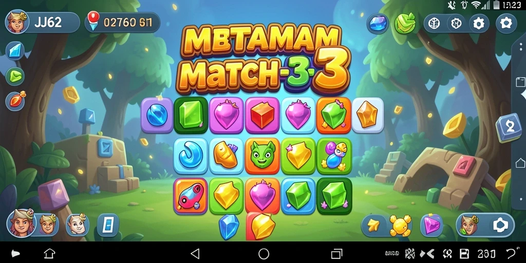Screenshot gameplay <strong>JJ62</strong> dengan aksi Match-3 yang seru.