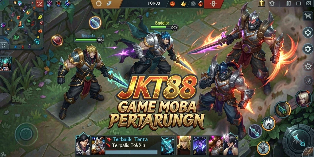 Gameplay seru di JKT88 menampilkan pertarungan antar karakter MOBA.