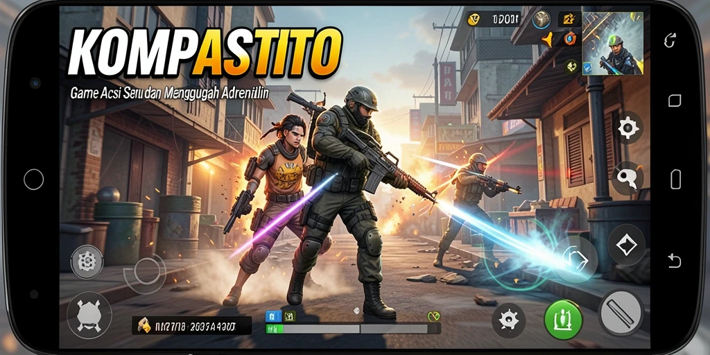 Screenshot KOMPASTOTO menunjukkan momen aksi mendebarkan dan tangguh.