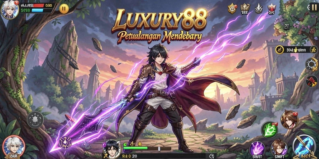 Screenshot gameplay LUXURY88 menampilkan karakter Anime yang dinamis dan penuh warna.