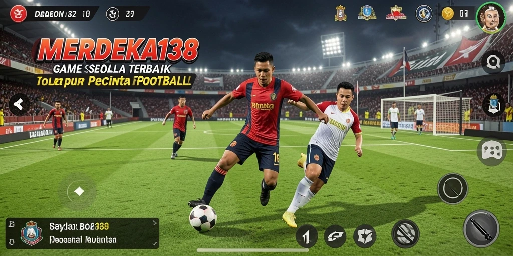 Tangkapan layar gameplay <strong>MERDEKA138</strong> menunjukkan aksi seru di lapangan sepak bola.