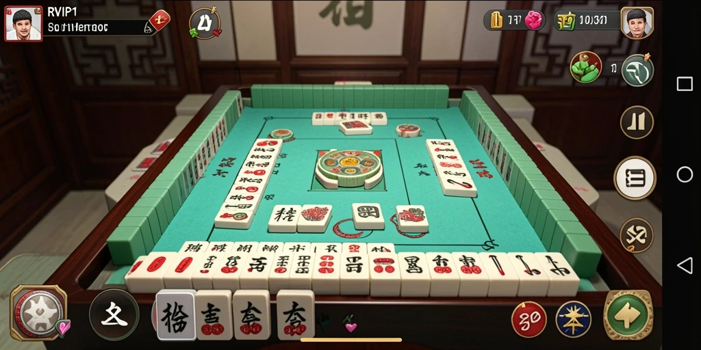Screenshot gameplay RVIP1 menunjukkan suasana bermain Mahjong yang seru.