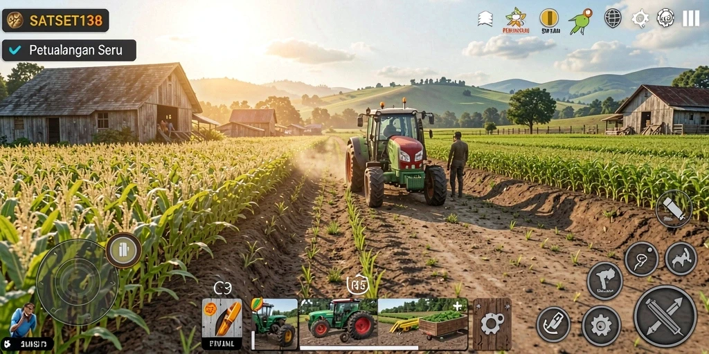 Menampilkan gameplay menarik dengan pertanian yang berwarna-warni.