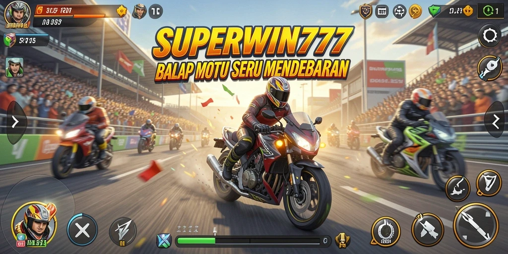 Screenshot gameplay SUPERWIN777 menampilkan aksi balap motor yang mendebarkan dan adrenalin tinggi.