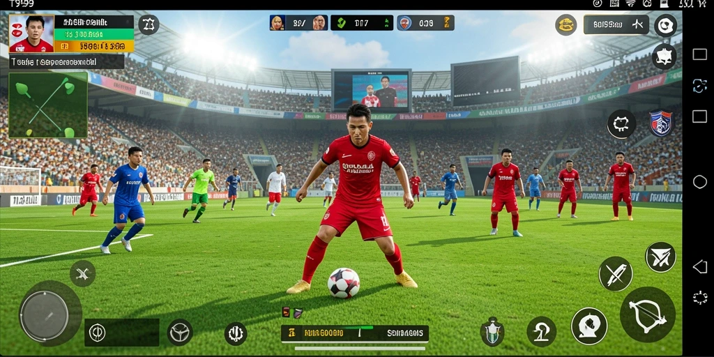 Tangkapan layar T9999 menampilkan aksi seru dalam pertandingan sepak bola.